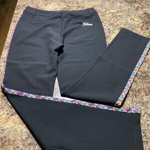 TITLEIST Golf Pants, size XL, black with multi color trim down each side